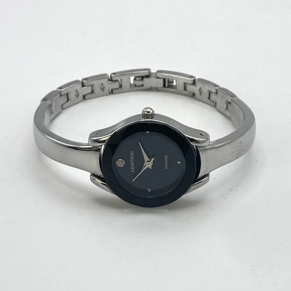 Armitron Diamond Women's Watch Silver Tone 23mm Black Faceted New Battery 6.25